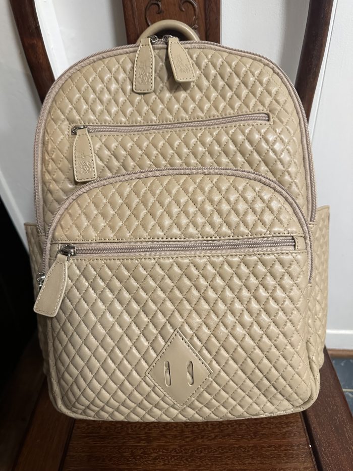 quilted genuine sheepskin padded laptop backpack with lightweight Dyneema material