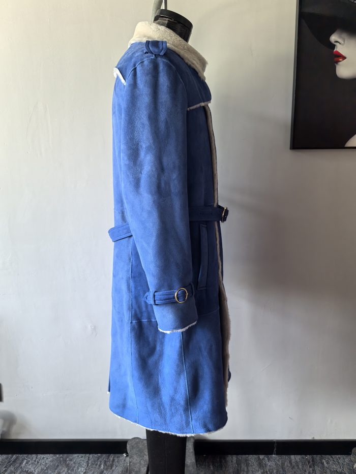 gentlemen's "do you wanna build a snowman" genuine shearling fur trench coat - Image 3